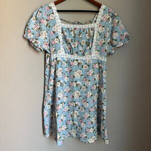 Women's Celebrity Pink Milkmaid Floral Dress Cottagecore Peasant Size XL